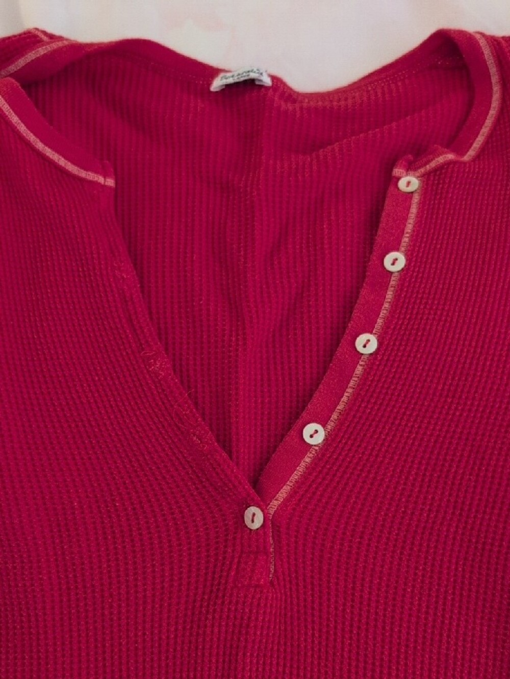 Splendid Ribbed Henley Long Sleeve Top in Red with Contrast Stitching - Picture 8 of 8